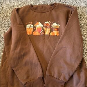 SHEIN Brown Crewneck Sweatshirt with Pumpkin Drink Graphic